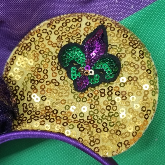 Sequin Ears Bow Headband with Mardi Gras Fleur-de-lis - Picture 2 of 4